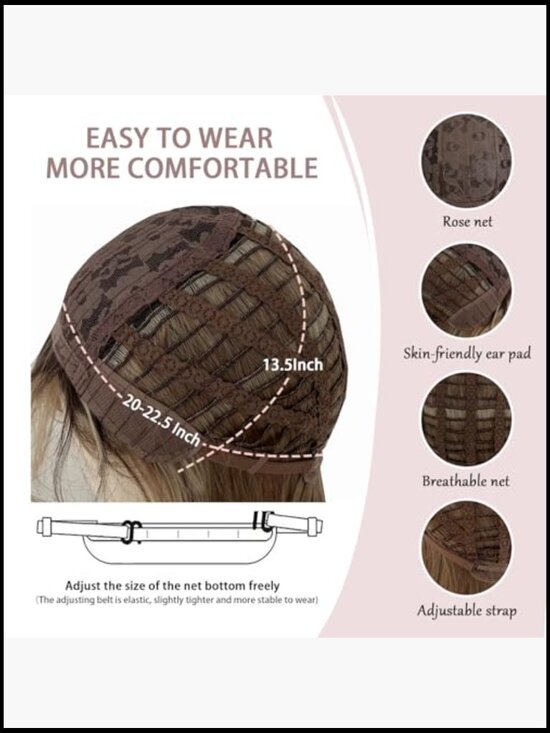 24 inch Straight Wig with Bangs Layered Synthetic Hair Heat Resistant Daily Wear main image 5